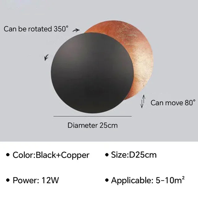 Afralia™ Rotatable Solar Eclipse LED Wall Lights in Black Gold Texture