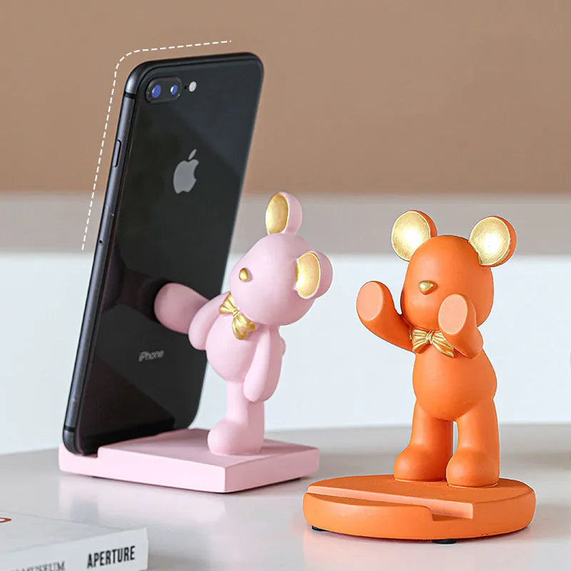 Afralia™ Violent Bear Resin Miniature Phone Stand Desk Decoration Gift