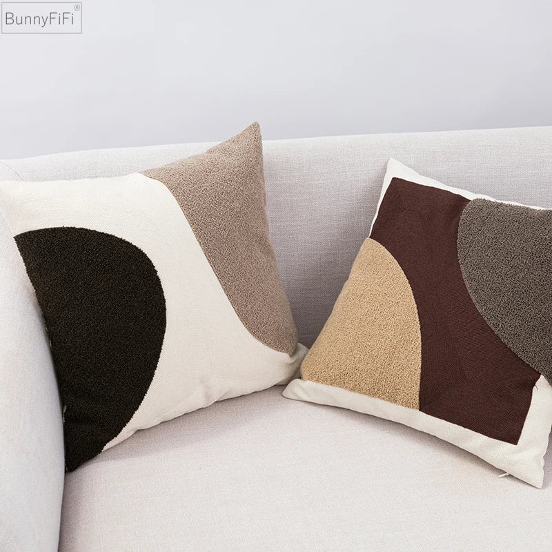 Afralia™ Abstract Beige Coffee Brown Knot Cushion Cover | Handmade Neutral Art for Sofa Bed