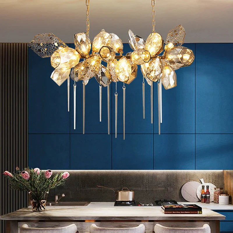 Afralia™ Gold Glass Chandelier: Modern Artistic Personality, High-End Lighting for Living & Dining Room