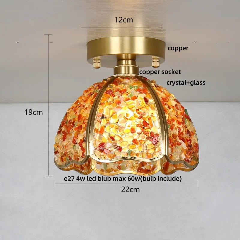 Afralia™ Handcrafted Glass Crystal Copper Ceiling Light Fixture for Dining Bedroom Kitchen