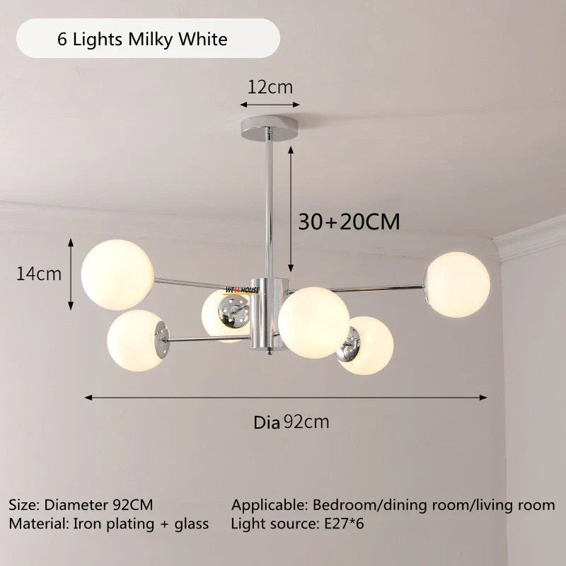 Afralia™ Silver LED Glass Chandelier for Bedroom Living Room Kitchen - Modern Nordic Pendant Light