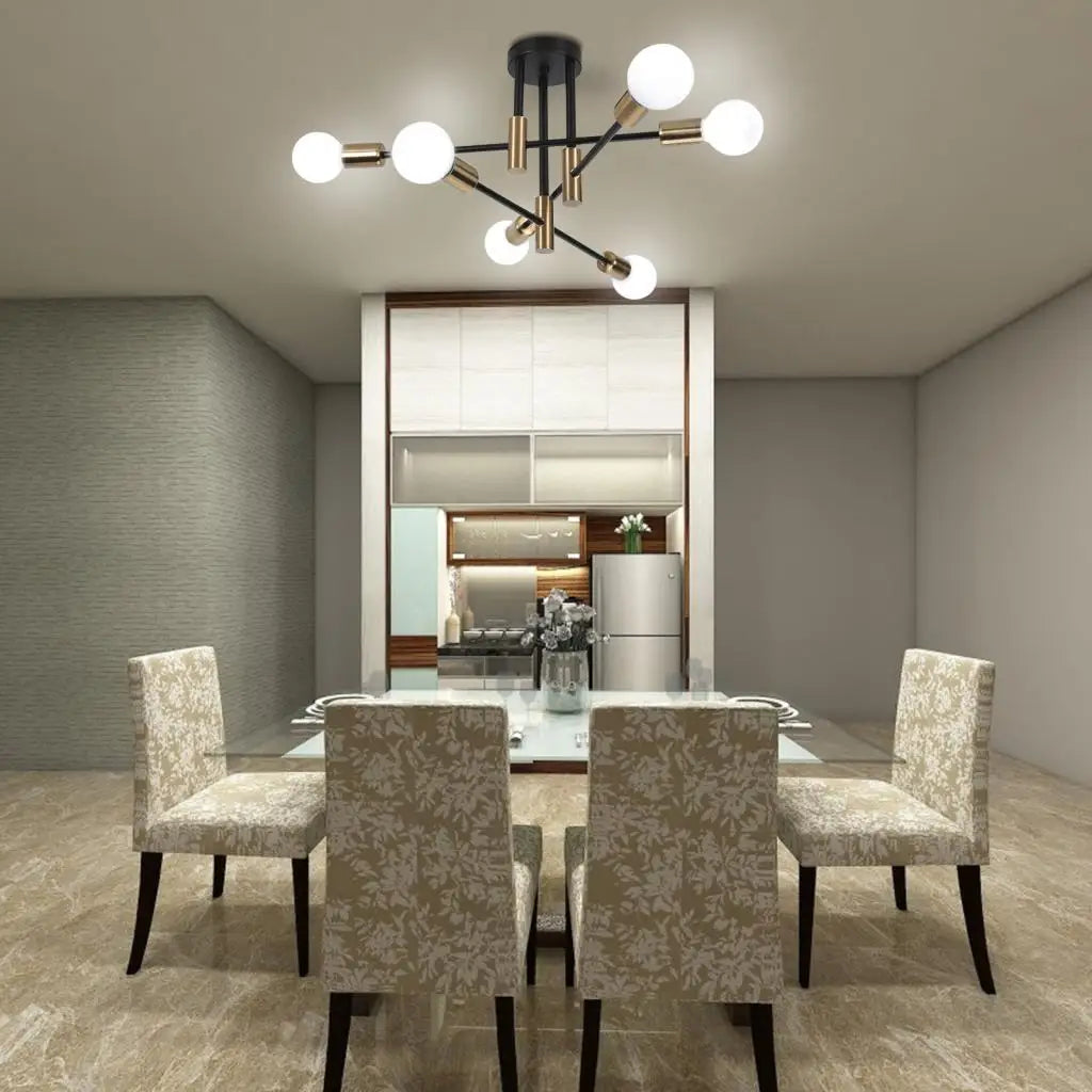 Afralia™ Modern Black Gold Chandelier Wrought Iron LED Ceiling Lamp E27 Light Fixture