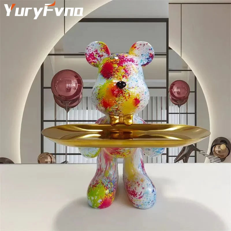 Afralia™ Graffiti Bear Statue Ornament for Modern Home Decor