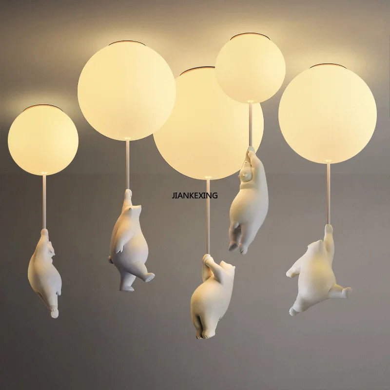 Afralia™ Bear LED Ceiling Chandelier: Cute PVC Ball Lampshade for Children's Room Decor