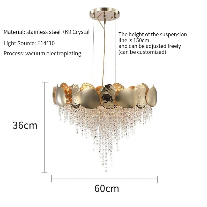 Afralia™ Gold Crystal LED Chandelier: Luxe Ceiling Lighting for Dining Room