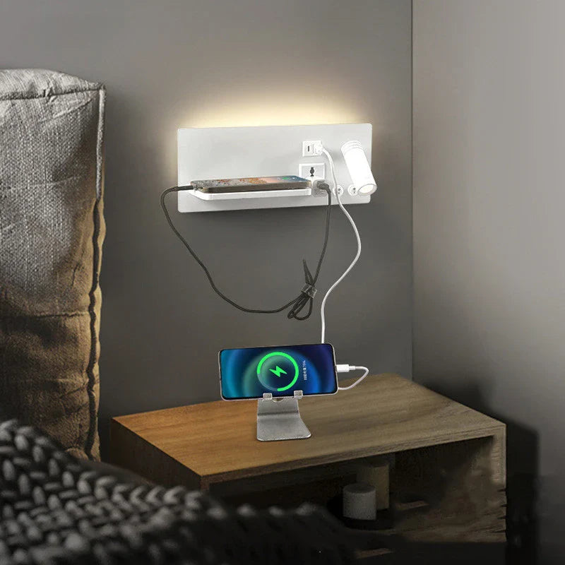 Afralia™ Wireless Charging Wall Lamp for Living Room Bedroom Reading, Hotel Bedside Light