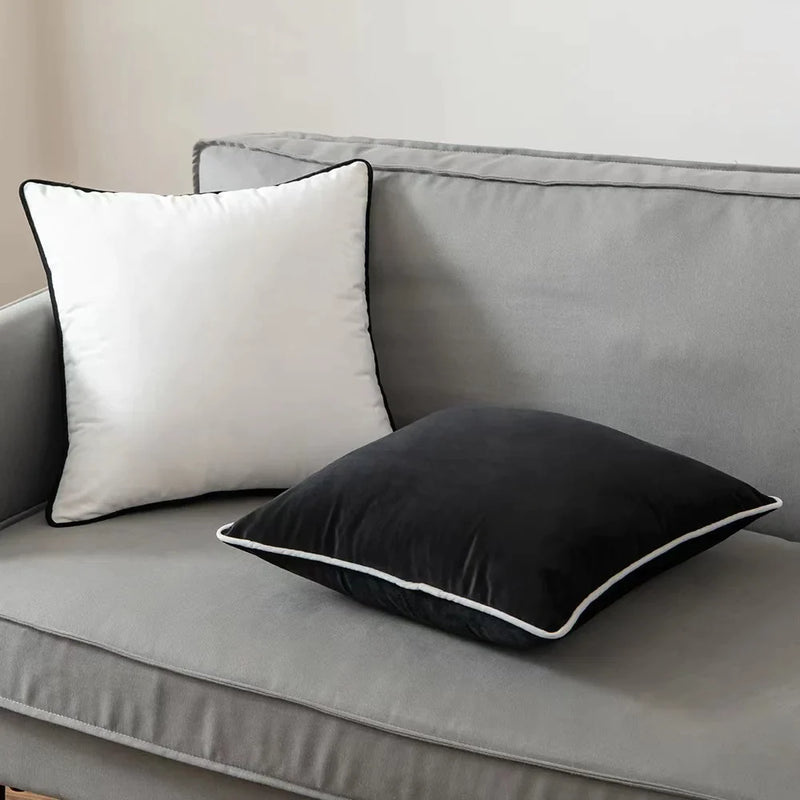 Afralia™ Velvet Hemming Pillow Case: Modern Black & White Nordic Style Cover, 50x50, Light Luxury