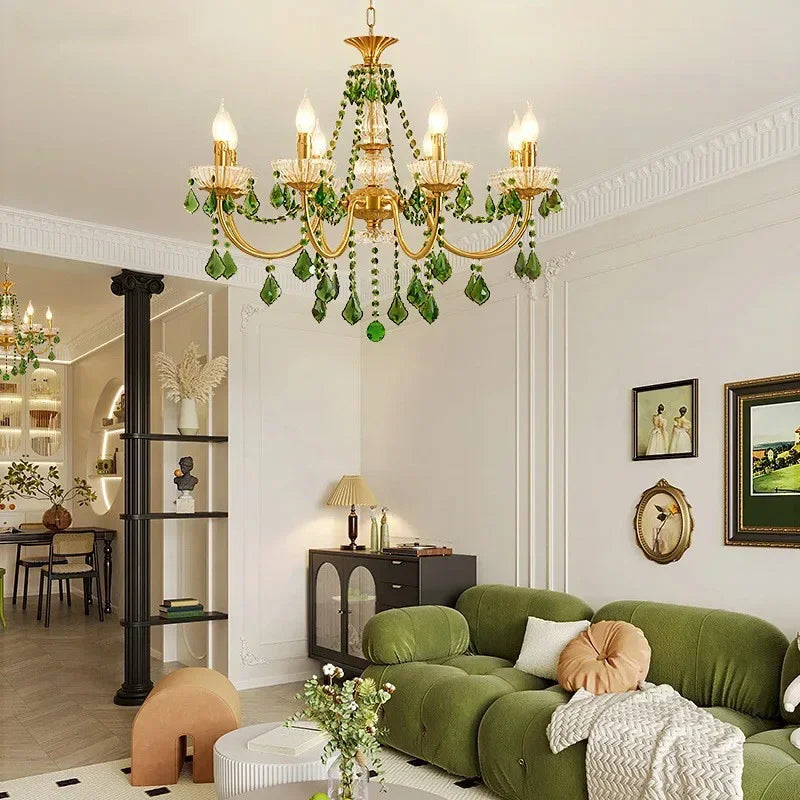 Afralia™ Green Crystal Chandelier for Living Room - Bohemian Style LED Pendant Lighting