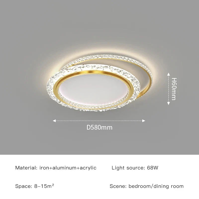 Afralia™ Golden Crystal LED Ceiling Lamps for Bedroom Kitchen Bathroom - Luxury Chandeliers