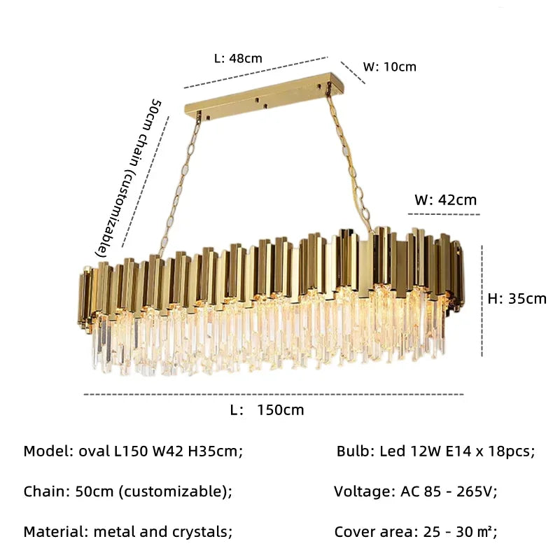 Afralia™ Gold Crystal LED Pendant Lights for Dining Room - Stunning Indoor Suspension Fixtures