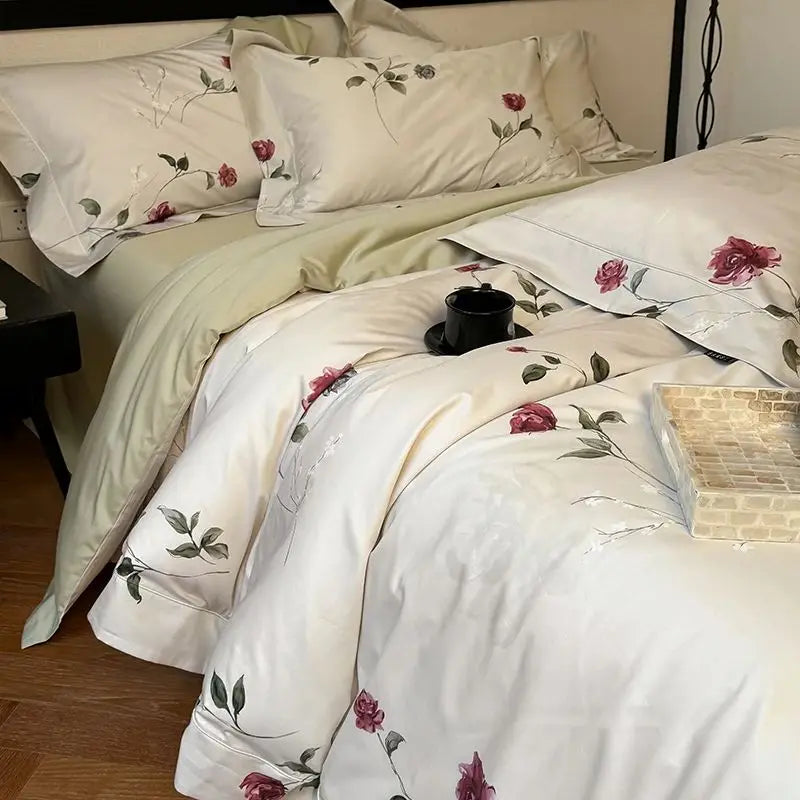 Afralia™ Vintage Rose Flowers Bedding Set, 1000TC Egyptian Cotton, 4Pcs