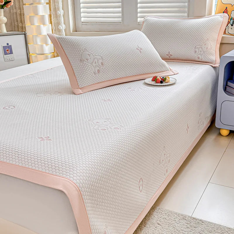 Afralia™ Teddy Bear Jacquard Summer Sleeping Mat - Cool & Soft, Washable & Airy