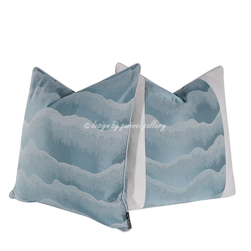 Afralia™ Snowy Mountains Modern Abstract Pillow Case - Gray-Blue Contemporary Art Home Decor