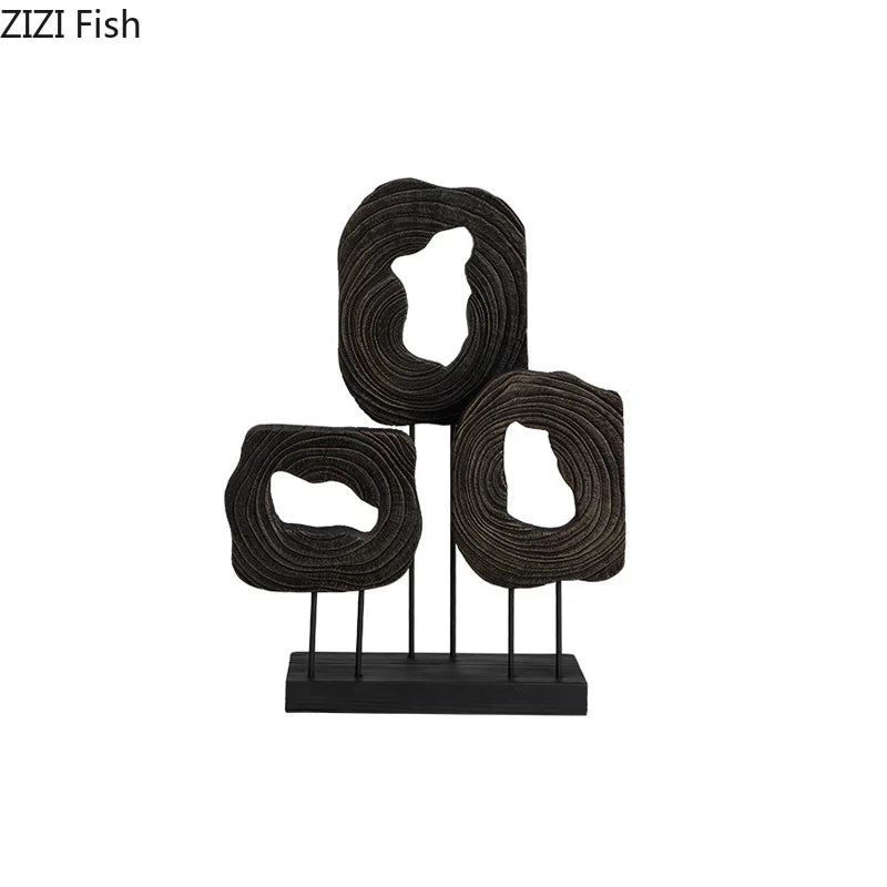 Afralia™ Triangle Hollow Out Wood Sculpture Desk Ornament Artwork Decor