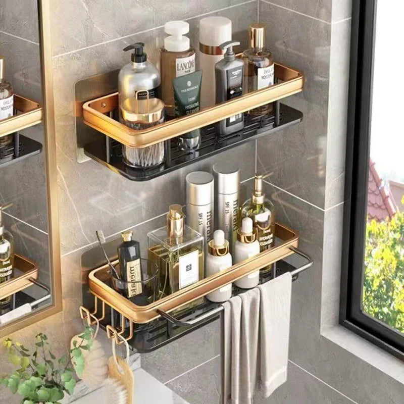 Afralia™ Aluminum Corner Bathroom Shelf with Towel Holder