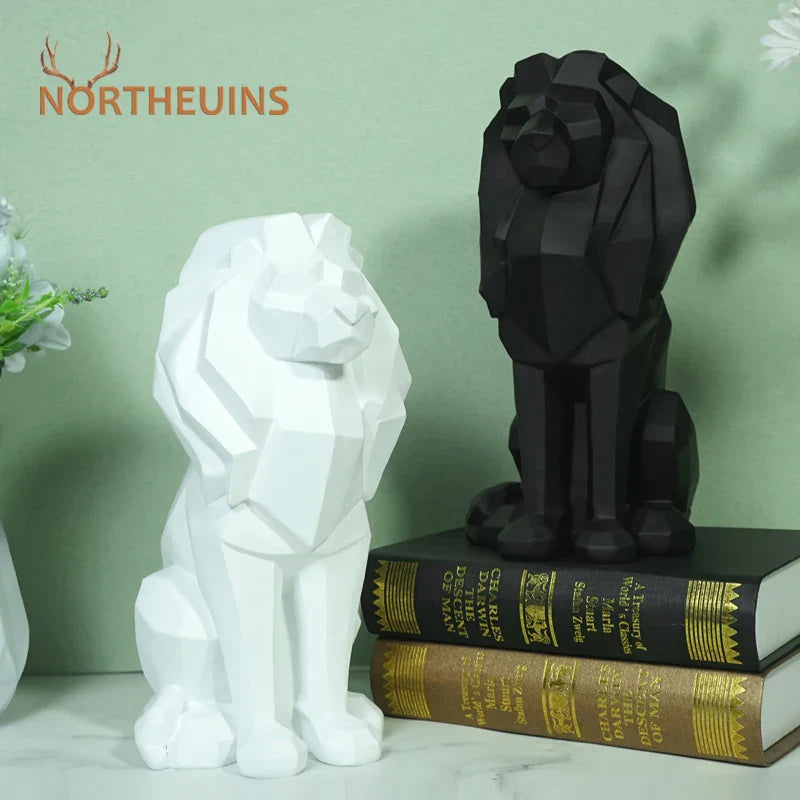 Afralia™ Lion Resin Art Statue: Morden Geometry Figurine for Home Office Decoration