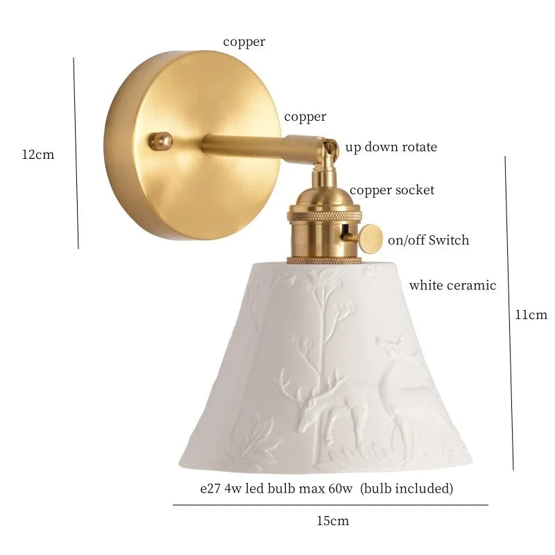 Afralia™ White Ceramic Ball LED Wall Lamp - Japanese Vintage Wall Sconce Lighting