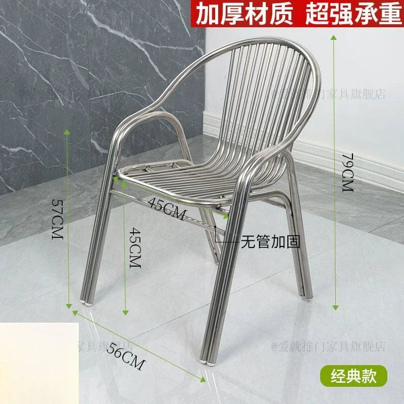 Afralia™ Stainless Steel Hollow Backrest Chair for Outdoor, Balcony, Dining - Single