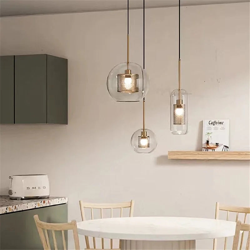 Afralia™ Mesh Pendant Light: Nordic Design Sliver Bronze Transparent Lampshade for Kitchen and Dining