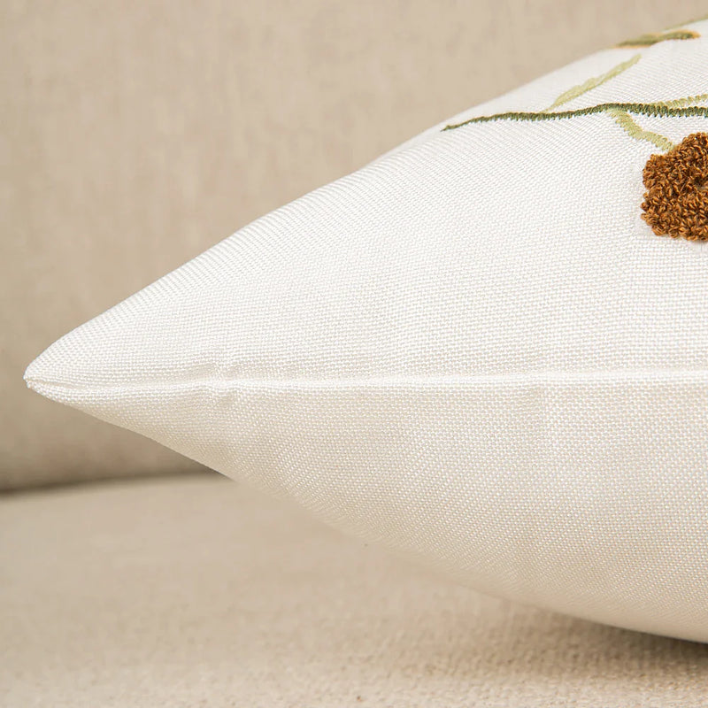 Afralia™ Bird Embroidered Cotton Cushion Cover 45x45cm Square Floral Pillow Case