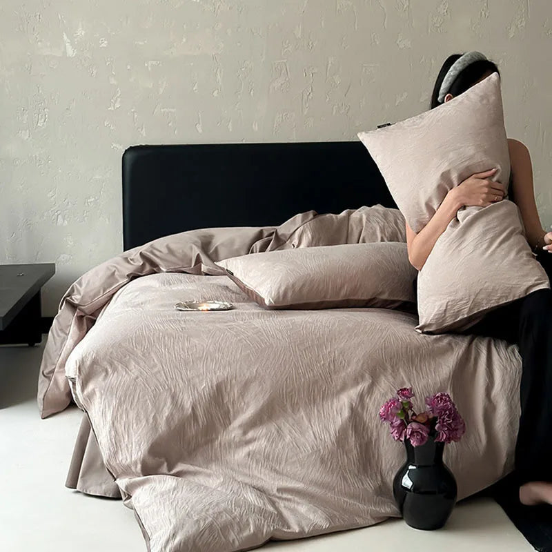 Afralia™ Luxury Jacquard Cotton Duvet Set for Single Bed - Autumn/Winter Brushed Bedclothes