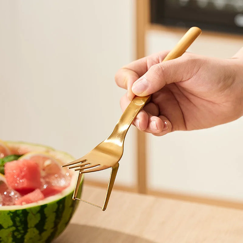 Afralia™ Watermelon Slicer Fork Stainless Steel Divider Cutter Kitchen Tool