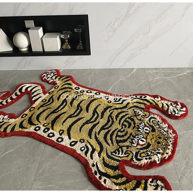 Afralia™ Tibetan Tiger Shag Rug - Handmade Tufted Animal Carpet for Living Room