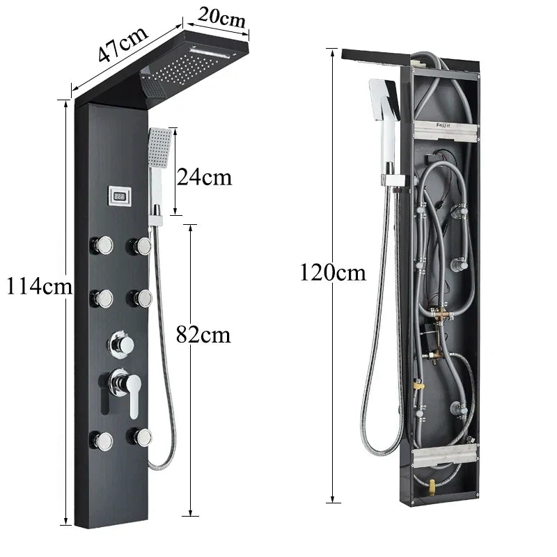 Afralia™ Black Shower Panel Column Wall Mount Rainfall Waterfall Faucet Hot Cold Mixer Tap