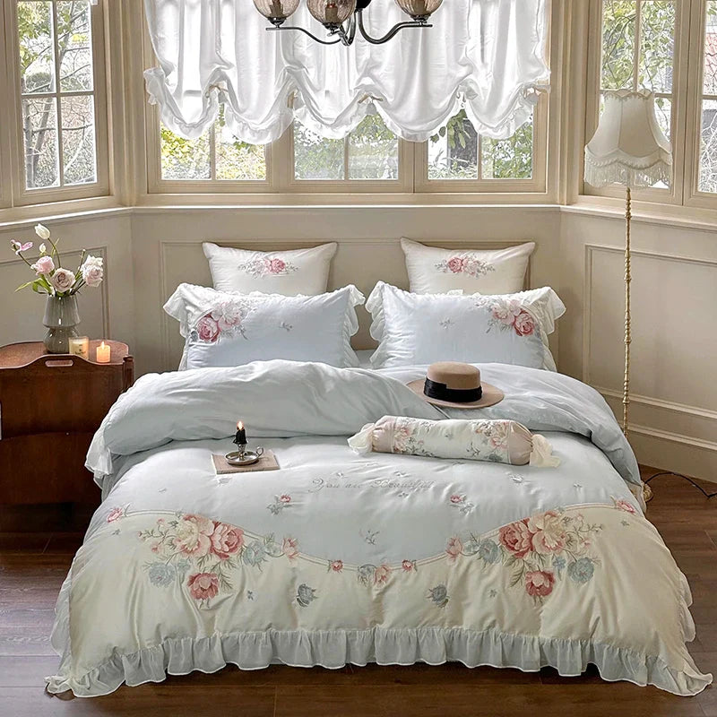Afralia™ Floral Embroidered Princess Bedding Set - 1000TC Egyptian Cotton Luxe Collection