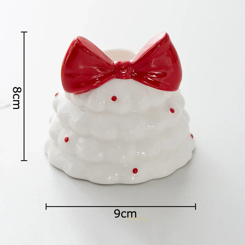 Afralia™ Bowknot Tree Candle Holder Xmas Ornaments Ceramic Table Decoration