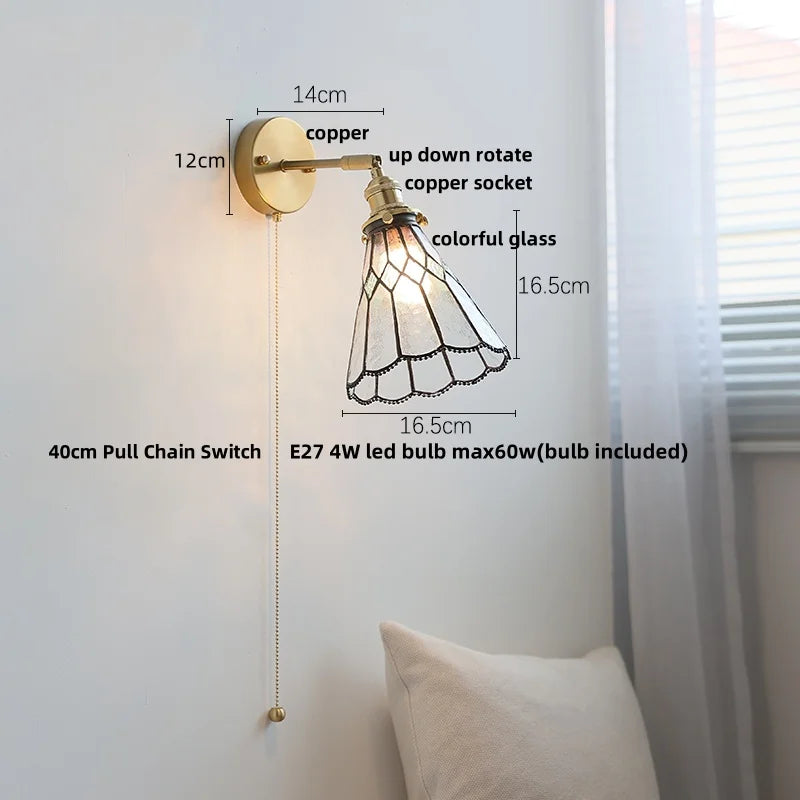 Afralia™ Flower Glass LED Wall Sconce with Pull Chain Switch for Stair, Living, Dining Room
