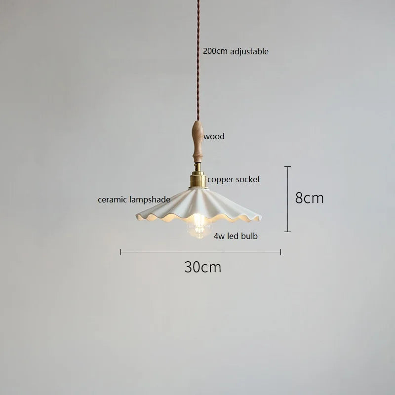 Afralia™ Ceramic LED Pendant Light: 30CM, Home Decor, Bedroom, Living Room, Dinning, Wood & Copper Socket