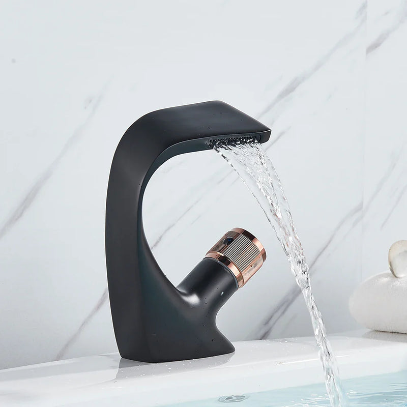 Afralia™ Black Brass Basin Faucet - Cold & Hot Waterfall Sink Tap