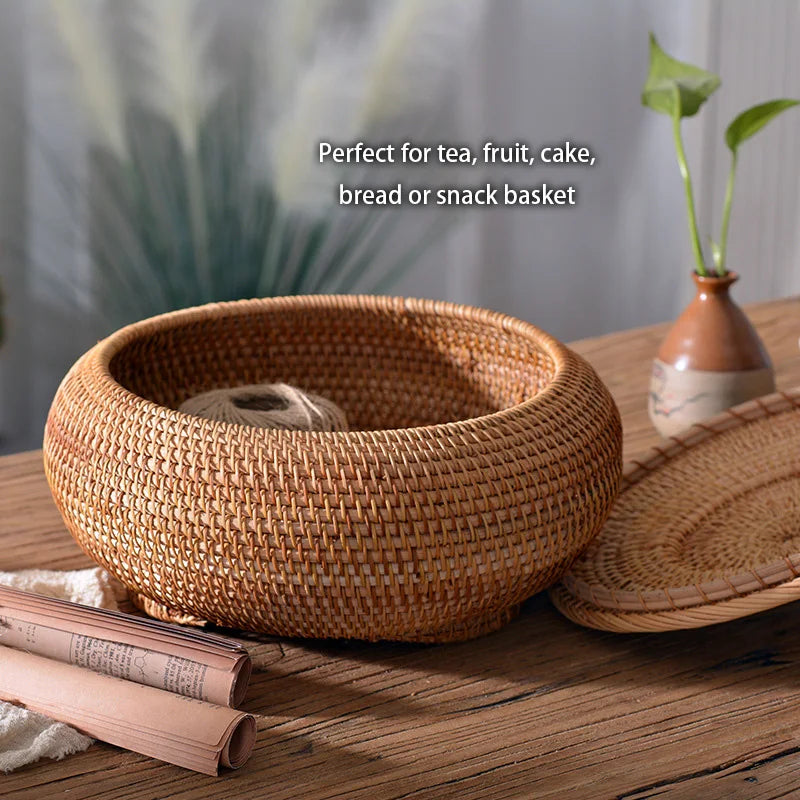 Afralia™ Handwoven Rattan Storage Box With Lid - Kitchen Food Container & Home Organizer