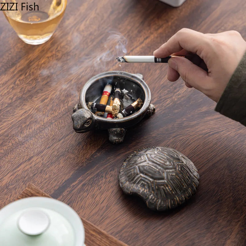 Afralia™ Turtle Ceramic Ashtray - Smoking Accessories, Desktop Standby & Office Table Essential