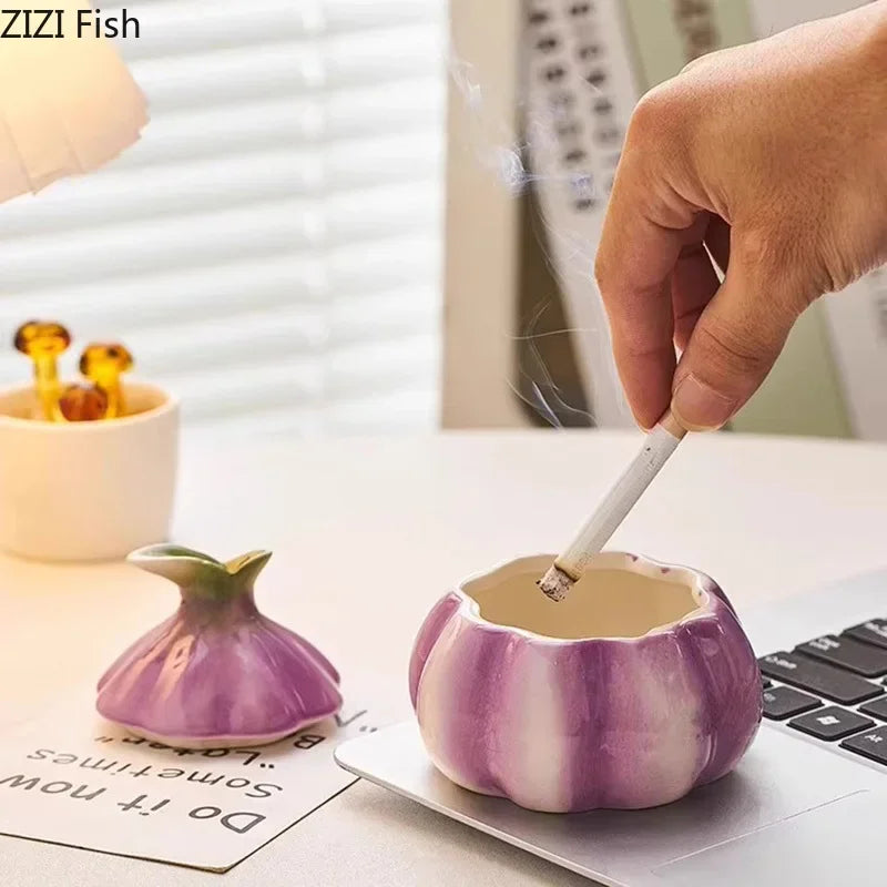 Afralia™ Ceramic Garlic Ashtray: Creative Home & Office Table Smoking Accessories