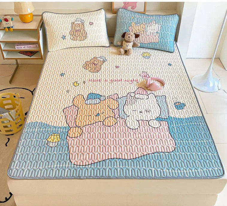 Afralia™ Cartoon Pattern Latex Mattress Set for Home, 3-Layer Rebound Soft Breathable Bed Sheets