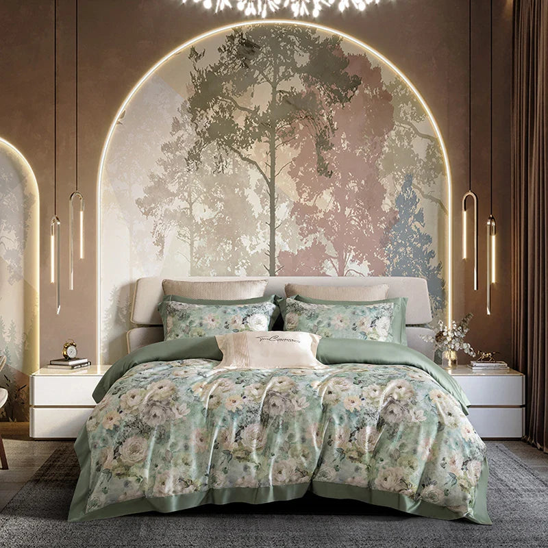 Afralia™ Vintage Flowers Bedding Set - Soft Silky Lyocell Cotton, Oil Painting Style