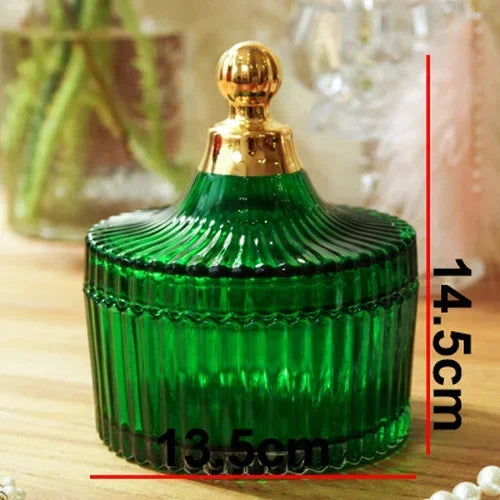 Afralia™ Green Striped Glass Jar with Lid, Small Objects Jewelry Storage Jar