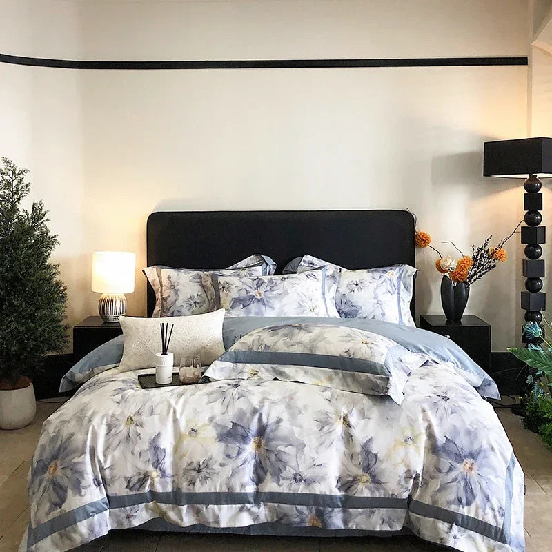 Afralia™ Egyptian Cotton Bedding Set: King Queen Europe Sheet Duvet Cover Pillowcase