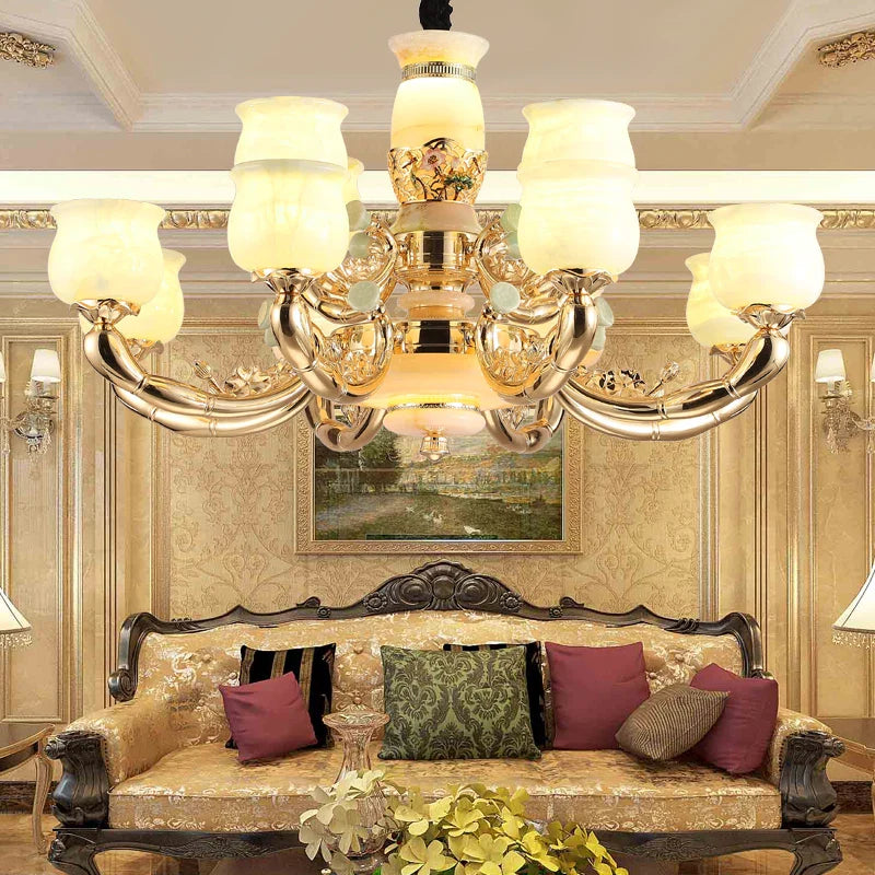 Afralia™ Luxe Jade Copper Living Room Chandelier