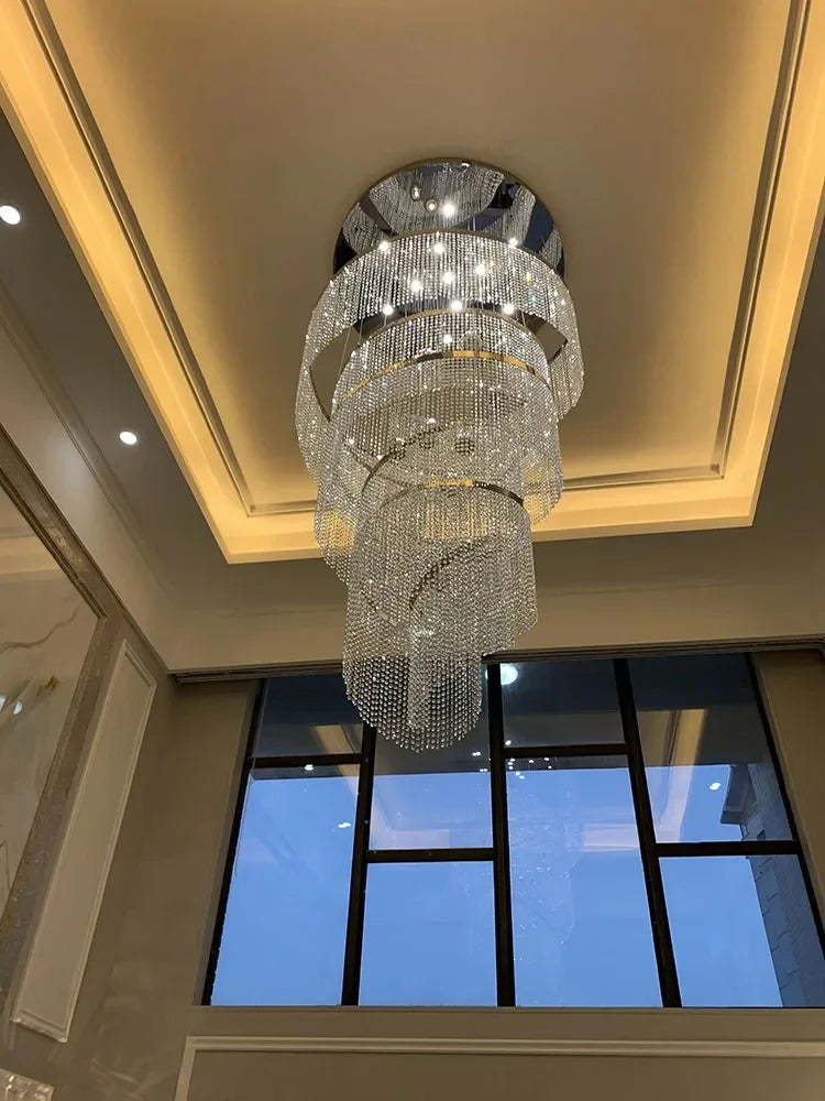 Afralia™ Crystal Chandelier: Modern LED Spiral Design for Staircase Hallway Lobby Luxe Home Décor