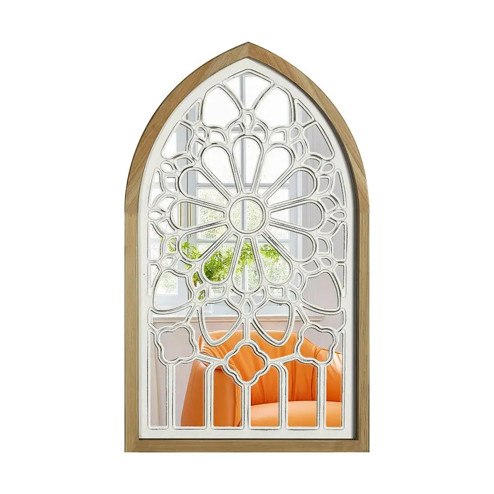 Afralia™ Gothic Rose Window Carved Mirror for Wall Decor in Living Room, Bedroom