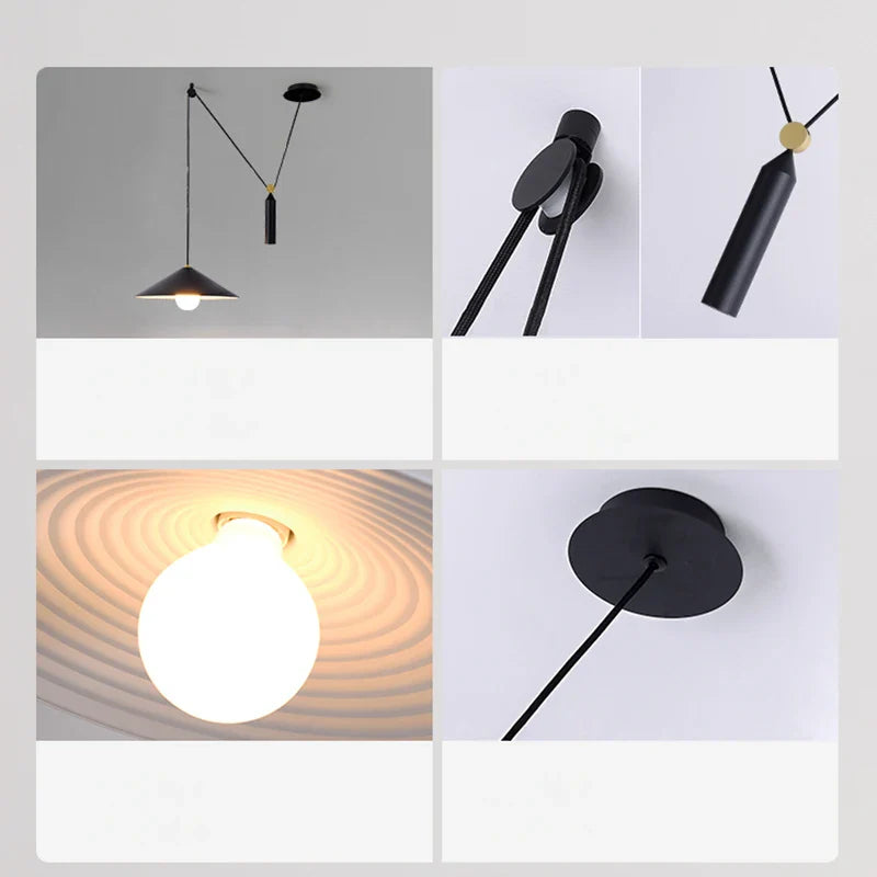 Afralia™ Linear Art Deco Style Pulley Pendant Lamp for Home Interior