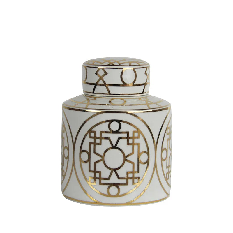 Afralia™ Gold Grain Ceramic Cylinder Storage Jar Vintage Vase Tissue Box Ornaments