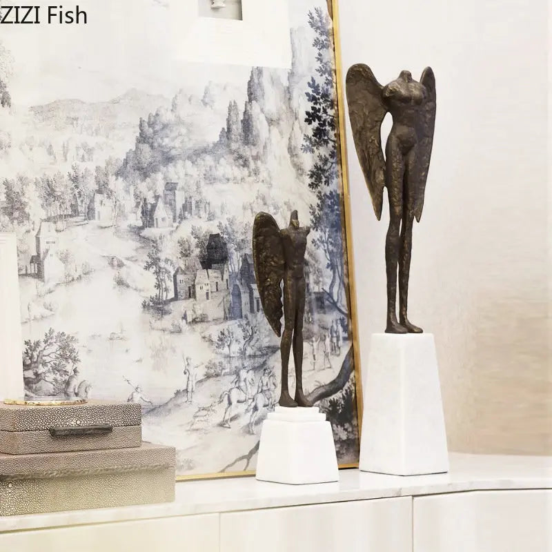 Afralia™ Angel Abstract Figures Sculpture Cast Iron Home Decor Statue Craft