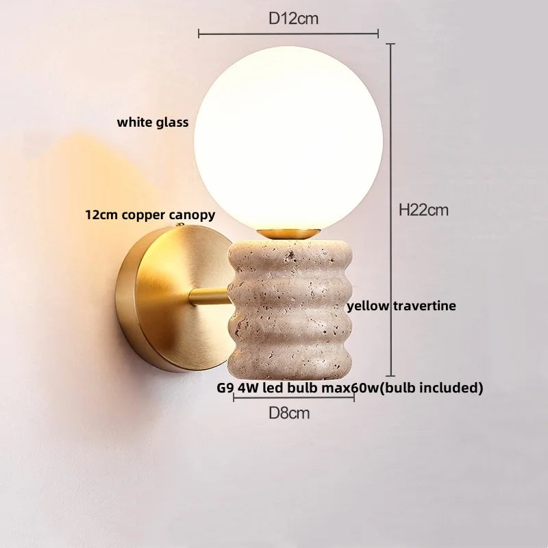 Afralia™ LED Wall Light Fixture Travertine Stone Wood Canopy Bedside Lamp
