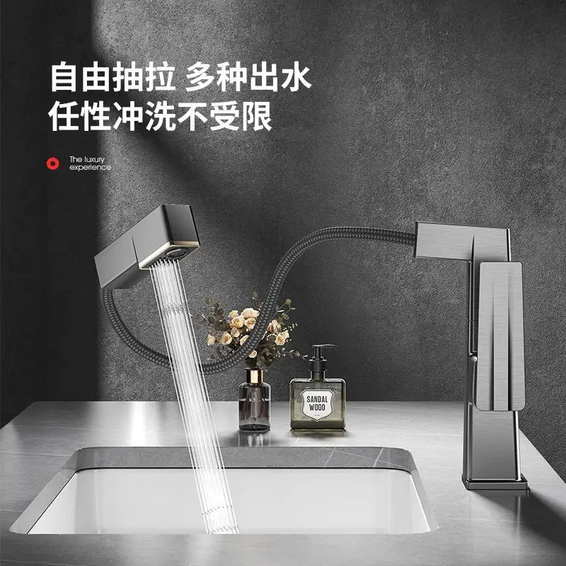 Afralia™ LED Basin Faucet Pull Out Mixer Tap Hot Cold Water Bathroom Sink Vanity