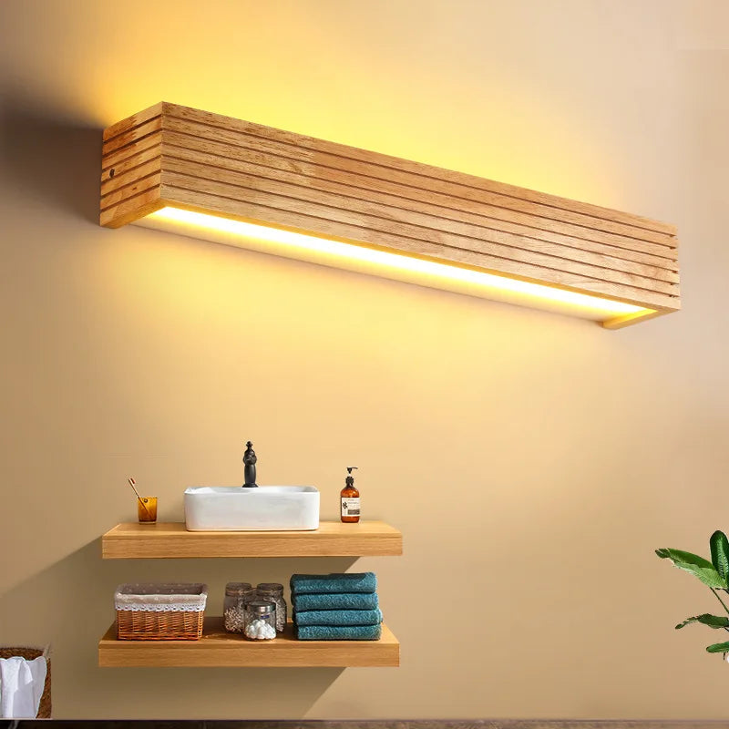 Afralia™ Nordic Oak Wooden LED Wall Lamp for Bedroom and Bathroom